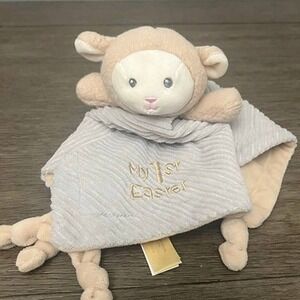 MTY International My 1st Easter Lamb Lovey Security Blanket Grey Tan Plush 12"